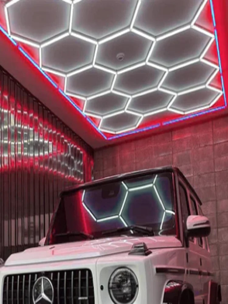Hexagon LED Lighting AC110-220V 6500K White 14 Hex Grid Light System Hexagonal LED Light Garage