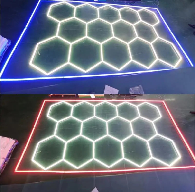 Hexagon LED Lighting AC110-220V 6500K White 14 Hex Grid Light System Hexagonal LED Light Garage