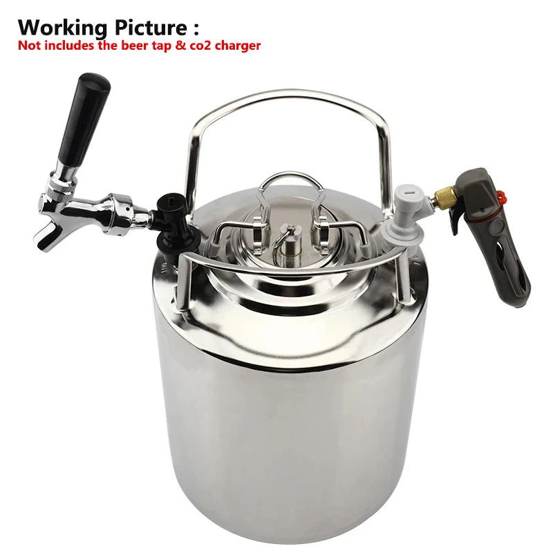 New Cornelius Style Beer Keg,Ball Lock Pressurize Keg,Stainless Steel Kegerator Barrel 10L(2.5 Gallon)Home Brewing Beer Keg