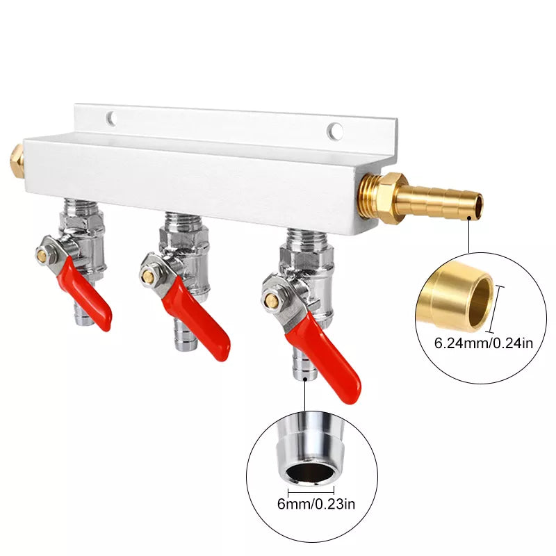 Gas Manifold,Gas Line Splitter,Homebrew Gas Distributor 5/16'' Barb Fitting With Check Valves For Beer Wine Brew 2/3/4 Way