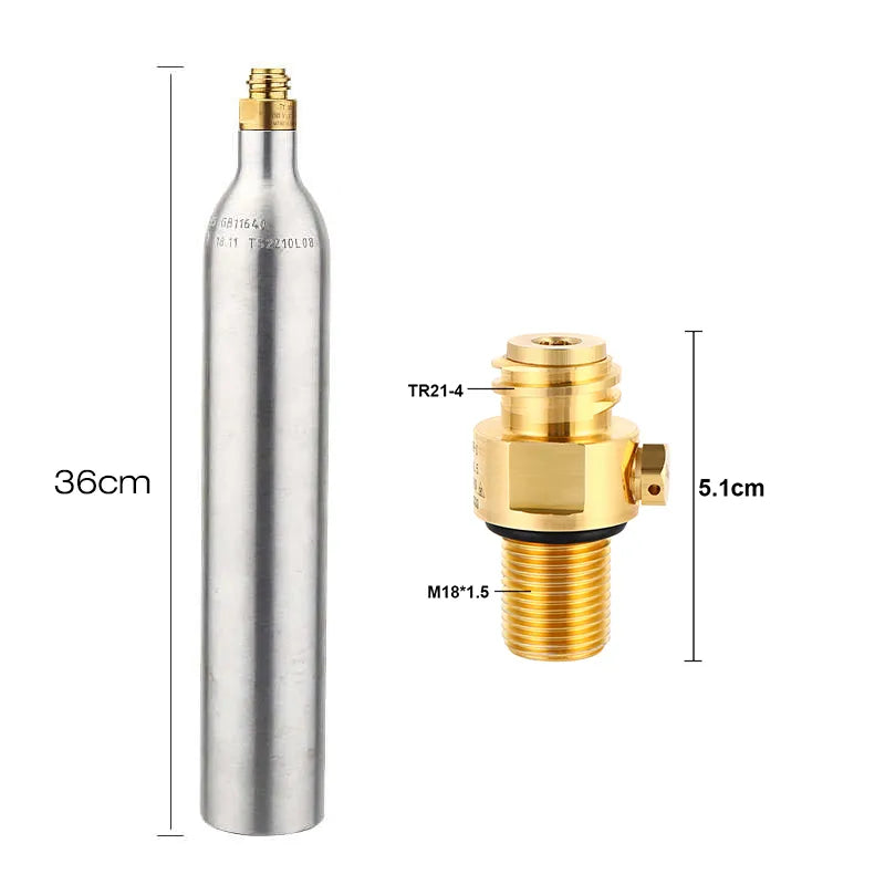 Empty 0.6L Aluminum CO2 Air Tank with Tr21*4 Valve Safety explosion-proof High Pressure Soda Bottle Filling Tank Cylinder