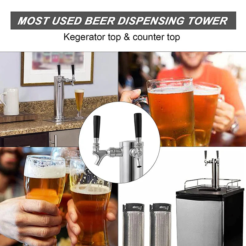 Dual Faucet Draft Beer Tower Double Faucet Tap Beer Tower Dispenser Chrome Plated Double Faucet Beer Tower Pre-assembled Lines