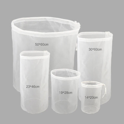 Reusable Brewing Filter Bag Drawstring Straining Cylinder Beer Wine Homebrew Filtering Fine Nylon Mesh Strainer 120 Mesh Bags