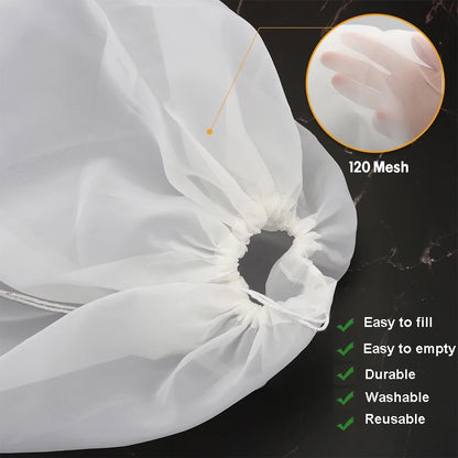 Reusable Brewing Filter Bag Drawstring Straining Cylinder Beer Wine Homebrew Filtering Fine Nylon Mesh Strainer 120 Mesh Bags