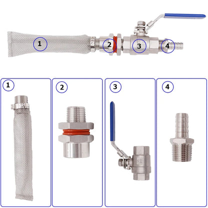 Homebrew Weldless Kettle/Keg Convert Kit w/ 6" Bazooka Screen Beer Mash Tun 2-piece Ball Valve Kit 304 SSS