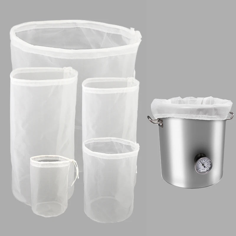 Reusable Brewing Filter Bag Drawstring Straining Cylinder Beer Wine Homebrew Filtering Fine Nylon Mesh Strainer 120 Mesh Bags