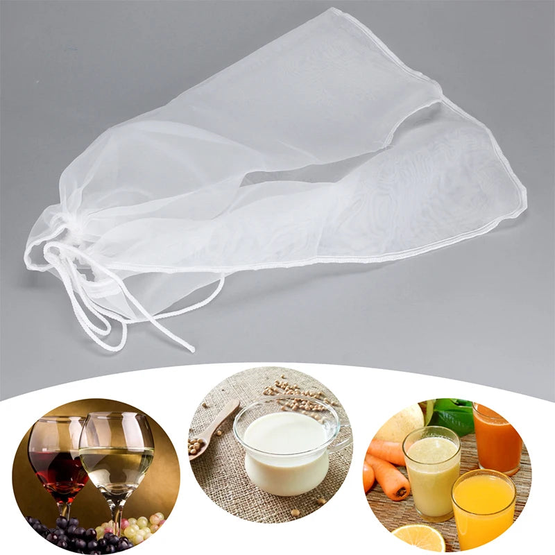 Reusable Brewing Filter Bag Drawstring Straining Cylinder Beer Wine Homebrew Filtering Fine Nylon Mesh Strainer 120 Mesh Bags