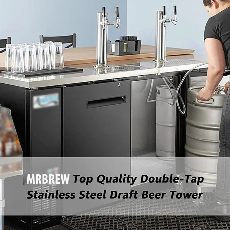 Dual Faucet Draft Beer Tower Double Faucet Tap Beer Tower Dispenser Chrome Plated Double Faucet Beer Tower Pre-assembled Lines