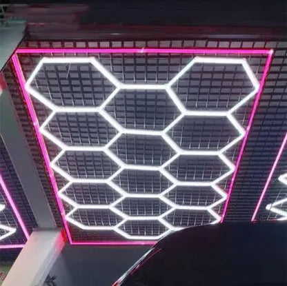 Hexagon LED Lighting AC110-220V  6500K White 14 Hex Grid Light System Hexagonal LED Light Garage