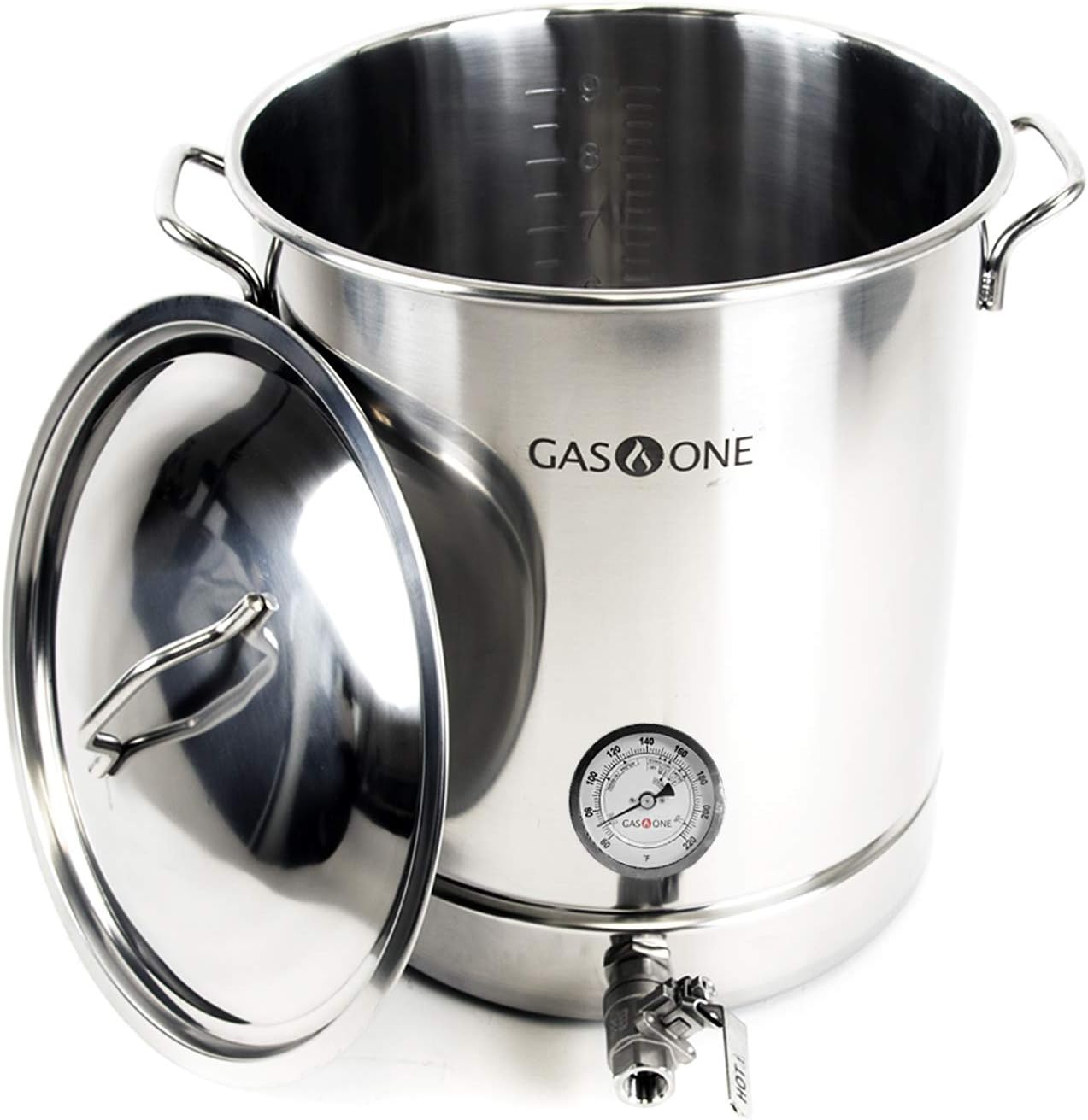 GasOne BS-40 10 Gallon Stainless Steel Kettle Pot Pre Drilled 4 PC Set 40 Quart Tri Ply Bottom for Beer Includes Lid, Thermometer, Ball Valve Spigot-Home Brewing Supplies, QT