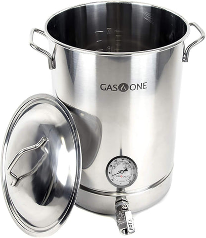 GasOne BS-40 10 Gallon Stainless Steel Kettle Pot Pre Drilled 4 PC Set 40 Quart Tri Ply Bottom for Beer Includes Lid, Thermometer, Ball Valve Spigot-Home Brewing Supplies, QT