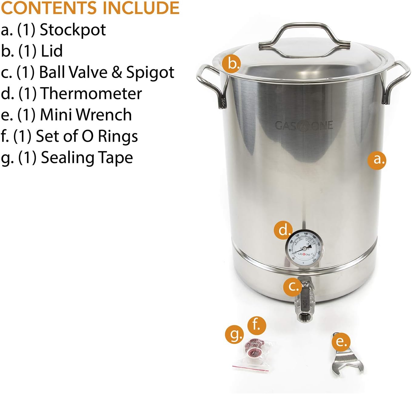 GasOne BS-40 10 Gallon Stainless Steel Kettle Pot Pre Drilled 4 PC Set 40 Quart Tri Ply Bottom for Beer Includes Lid, Thermometer, Ball Valve Spigot-Home Brewing Supplies, QT