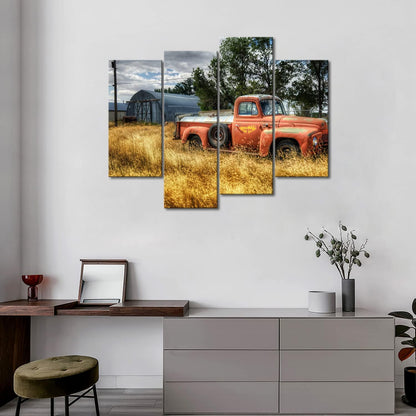 truck in the field canvas wall art