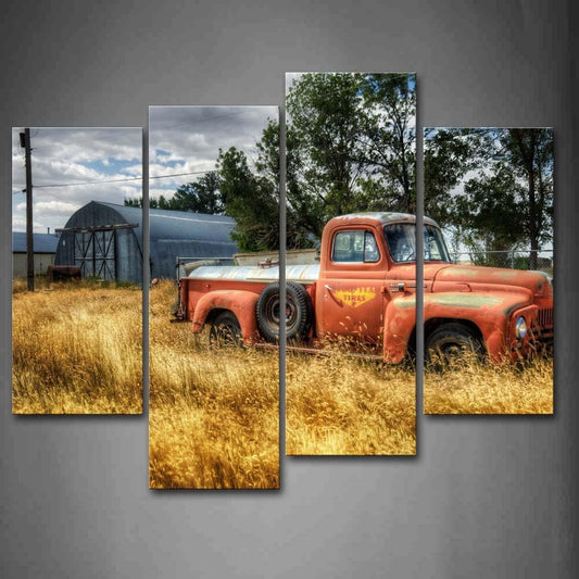 truck in the field canvas wall art