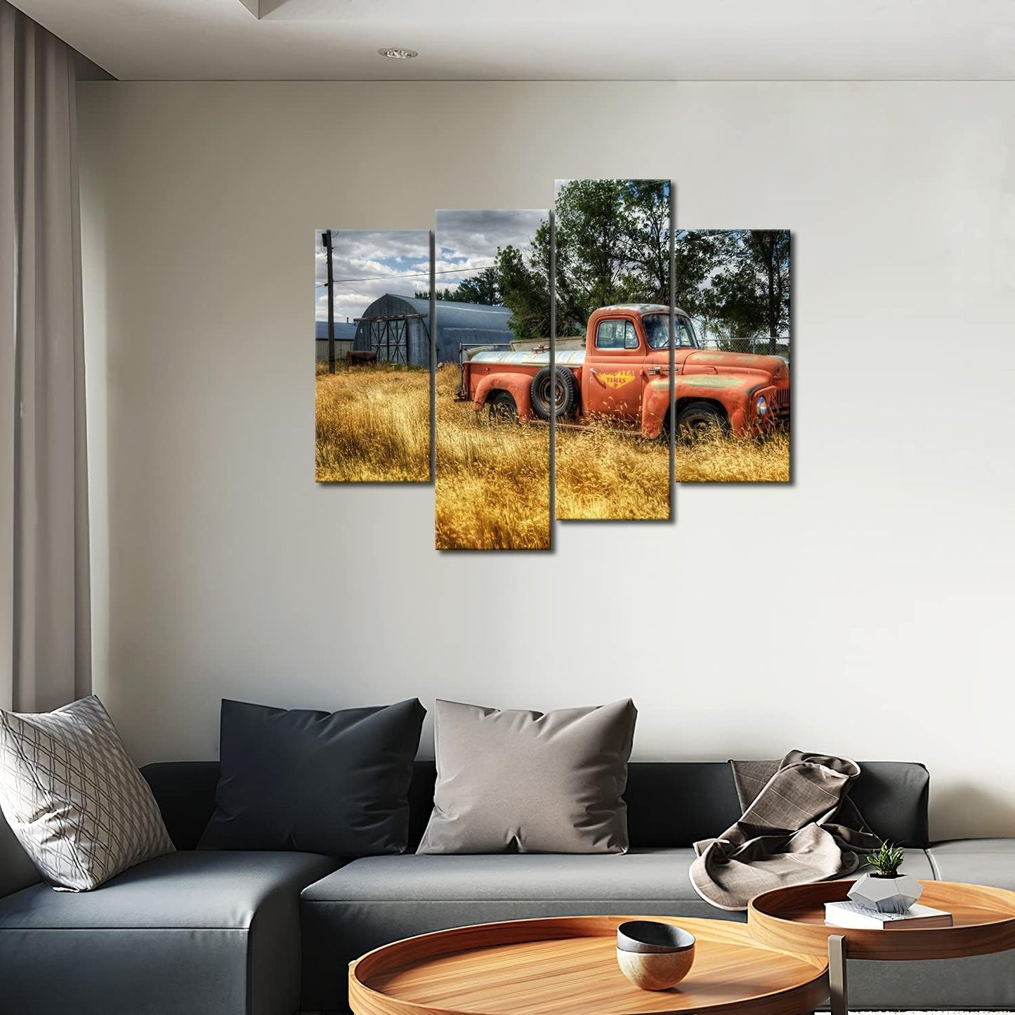 truck in the field canvas wall art