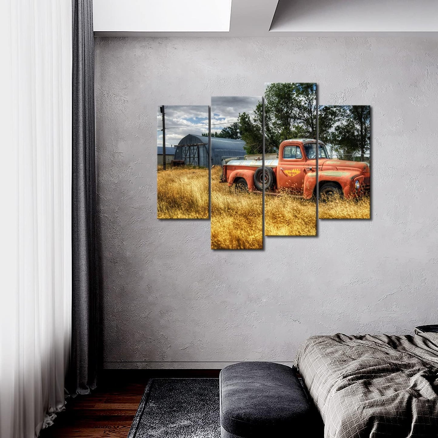 truck in the field canvas wall art